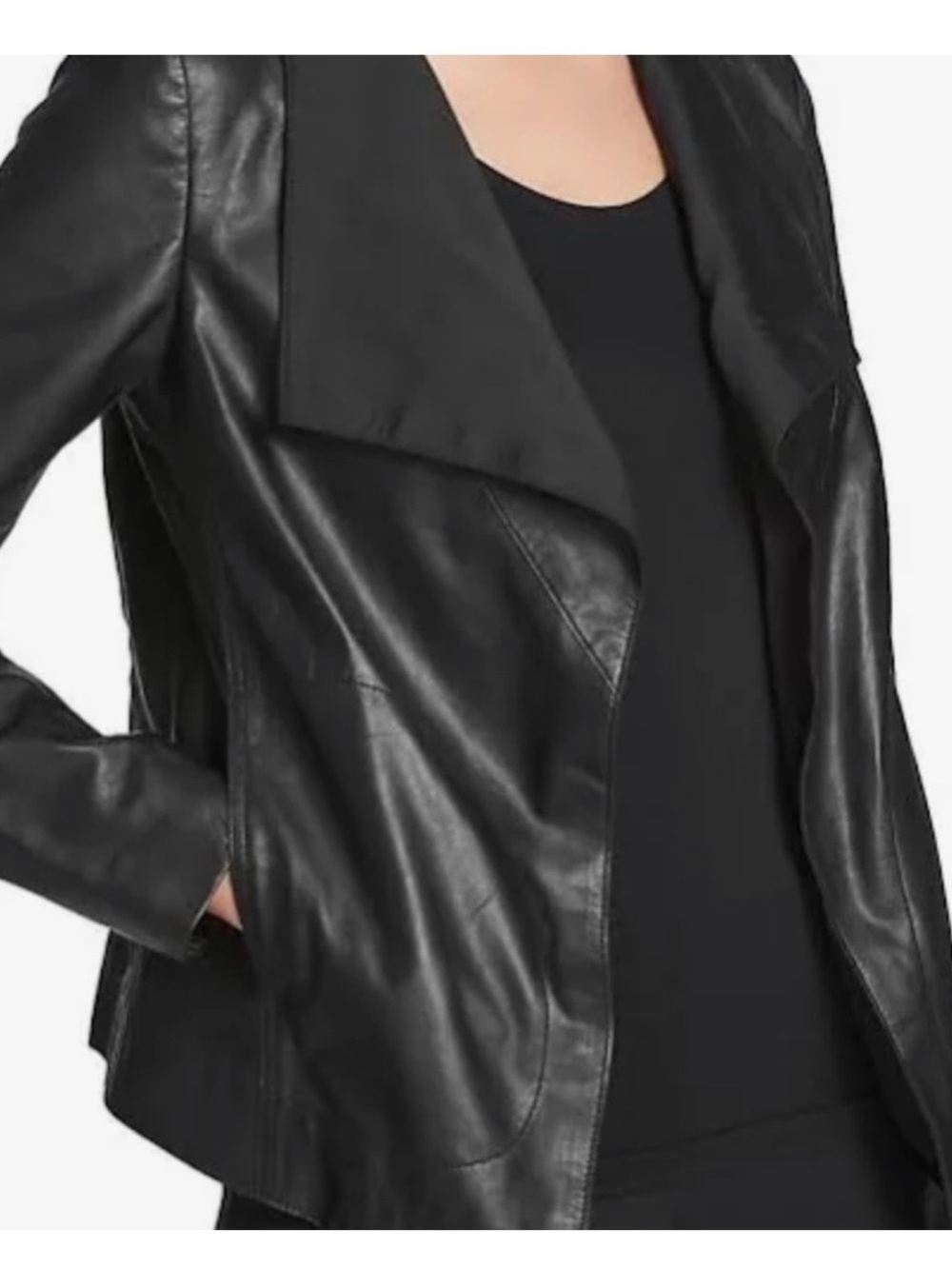 DKNY Lamb Draped Leather Waterfall Collar, black